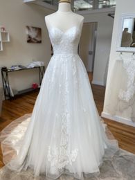 Design Bridal Wedding Dresses 2020 A-Line Sweetheart Neckline Lace Applique Tulle vestidos de novia stella Long Train
