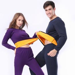 Thermal underwear Men Women Long Johns Winter Warm Wool Velvet Mens Tops + Pants Set Cotton Fleece Male Female Clothes Plus Size