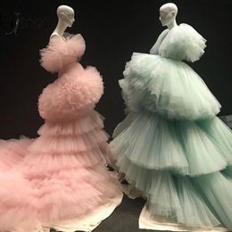 New Mint Green Tiered Ruched Long Evening Dresses Ruffles Peach Pink Puffy Tutu A Line Prom Gowns Abendkleider