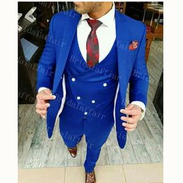 New Arrivals one Buttons Royal Blue Groom Tuxedos Peak Lapel Groomsmen Best Man Suits Mens Wedding Suits (Jacket+Pants+Vest+Tie) A216