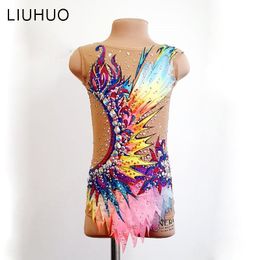 High quality rhythmic gymnastics leotards girls red skirt dress sparkly leotards skirtperformance wear ballroom dance costumes