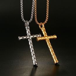 New Gold Silver Colour Cross Necklace & Pendant for Men Dragon Scales Design Stainless Steel Jewellery