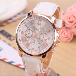 Hot Sales Unisex Geneva Leather PU Quartz Watches Men Women Fashion Casual Roma Men's Watch Casual Dress Rose Gold Wrist Watches Wholesale