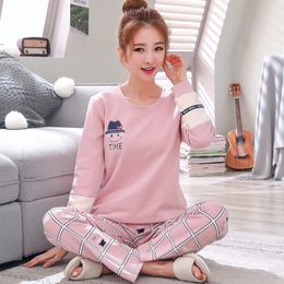 Snow Maple Spring and Autumn Pyjamas Women's Cotton Long Sleeve Cute Cartoon Korean Home Service Women's Loose Set Winter