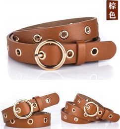 Fashion-emale belt round buckle simple fashion full hole belt students versatile with the Korean version of casual pin buckle jeans belt