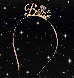 Metal Alloy Letter Bride Headband Tiara Hair Hoop Sparkling Elegant Crown Headband Hen Wedding Party Bridal Hairband rose gold silvery gifts
