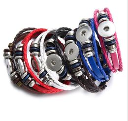 Multi layer braided Leather bracelets 18MM Chunks Interchangeable Snap Button Charms bangle For women mens Fashion Jewellery