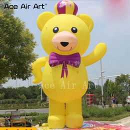 5mH Cute Beckoning Inflatable Yellow Cartoon Bear Model for Restaurant Front Decoration Made in China