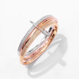 hot copper goldplated jewelry exquisite fashion inlaid with diamond threecolor pin smooth buckle bracelet