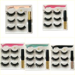 3pairs Magnet Eyelash Magnetic Liquid Eyeliner Magnetic False Eyelashes Tweezer Set Water proof Long Lasting Eyelash Extension Makeup Tool