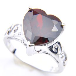 5 Pcs Lot Mother's Gift Classic Cut Heart shaped Red Garnet Rings 925 Sterling Silver Plated For Women Zircon Rings Jewelry