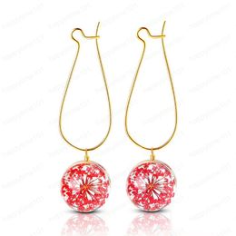 NEW 55 mm length earrings Fashion dried flower glass earring ear hook crystal drop earring for women birthday party gift accessories