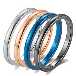 New 4 Colors Personalized Titanium Stainless Steel Womens Blue Rose Gold Thin Finger Ring Band Jewelry Birthday Gifts for Girl Friend Women