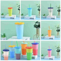 700ML Temperature Magical Colour Change Cups Colourful Cold Water Colour Changing Tumblers Coffee Cup Mug Water Bottles With Straws ZZA2344