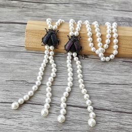 Unique Design ladybug charm Pendant zircon CZ Micro pave,Natural Shell Pearl Beads tassel Chain Women Jewellery Necklace NK526
