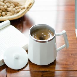 Self stirring mug mixing coffee cup no battery auto spining 360ML white ceramic and stainless steel 304