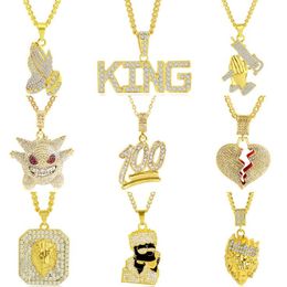 Bling bling iced out punk hip hop necklace Men women crown lion head king pendant necklace
