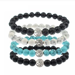 8mm Black Lava stone turquoise Bead tree of life bracelet Essential Oil Diffuser Bracelet For Women men Jewelry