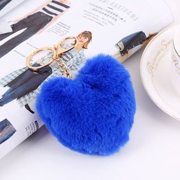 Hot Sale Fluffy Keychain Heart Shape Imitation Rabbit Fur Ball Key Chain Ball Love Bag Pendant Mobile Phone Keychain Key Ring