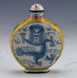 China Cloisonne Hand-painted Dragon Snuff Bottles w Qianlong Mark