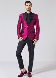 Newest Two Buttons Fuchsia Groom Tuxedos Peak Lapel Men Suits 2 pieces Wedding/Prom/Dinner Blazer (Jacket+Pants+Tie) W769