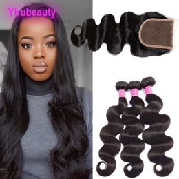 Brazilian Virgin Hair 3 Bundles With 4X4 Lace Closure Natural Colour Body Wave Bundles With Top Closures 8-30inch Cheap Hair Extensions