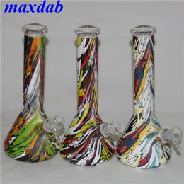 glass water pipe thick Beaker Bong 11 inches dab rig oil rigs hookah with smoking accessories silicone mat wax container dabber tool