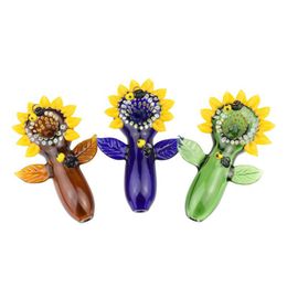 Wholesale Sunflower Style Glass Smoking Pipes Hand pipe For Tobacco Burner Rig 4Inch