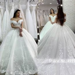 Luxury Ball Gown Wedding Dress 2020 Princess Swanskirt Appliques Beaded Lace up Ball Gown Chapel Train Bridal Gown Vestido de Noiva