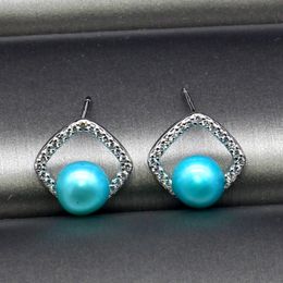 Wholesale fashion 925 pure silver inlay zircon earring dyed pearl earring round natural freshwater pearl earings