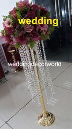 Cheap wedding gold acrylic flower stand crystal chandelier table centerpieces wholesale decor1042