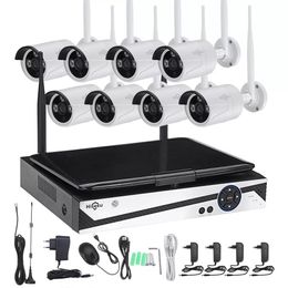 Hiseeu 10 Inch Displayer 8CH 1200P Wireless CCTV System NVR IP Camera IR-CUT Bullet CCTV Home Security System CCTV Kit