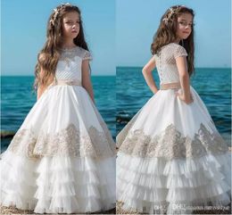 Girls Pageant Gowns Lace And Organza Tiered Flower Girl Dresses For Wedding Children Prom Party Dress Custom Made