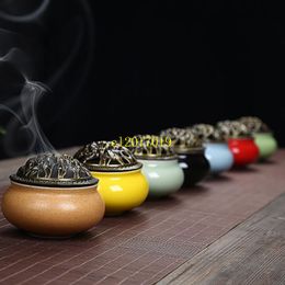 free shipping Ceramic brass cover hollow incense burner 4 hours plate cone incense burner