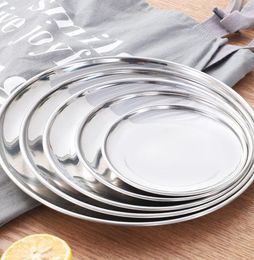 5 Size Stainless Steel Dinner Dish Flat Plate Kitchen Tableware Dinnerware Restaurant Severing Tray Food Container Tray KKA7099