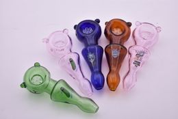 mini 10cm Colourful Funny cartoon glass tobacco spoon pipe glass Come Watch TV Cucumber hand pipe for smoking dry herb