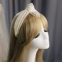 Wedding Bridal Pearls Headband Forehead Hairband Crown Tiara Princess Crystal Rhinestone Headdress Ornament Girls Headwear Prom Jewellery