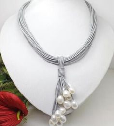 Free ShippiNG Hot sale new Style >>>>>Fashion Rare Big White Pearl Pendant Necklace Leather Cord Chain Magnet Clasp