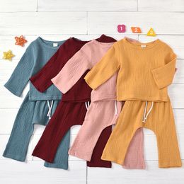 Baby Linen Clothing Sets Infants Long Sleeve Solid Tops + Long Pants 2pcs/set Outfits Children Linen Cotton Home Pyjamas Chothes M2008