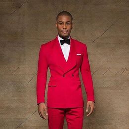 Attractive Red Wedding Mens Suits Custom Slim Fit Groom Tuxedos Shawl Lapel 3 Piece Jacket Pants Male Blazer (Jacket+Pants+Tie)
