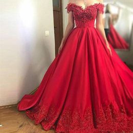 2020 Red Ball Gown Puffy Quinceanera Dresses Prom Party Strapless Beaded Appliques Girl Pageant Dresses Sweet 16 Gowns QC1492