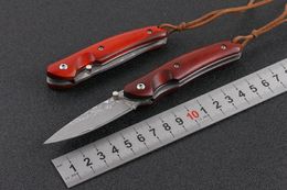 New Damascus Small Pocket Folding Knife Damascus Steel Drop Point Blade Rosewood Handle EDC Gear Gift Knives
