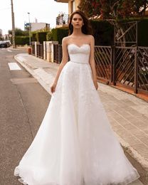 White Beach A Line Lace Wedding Dresses Bridal Gowns mariage abito da sposa Cheap Wedding Gowns Dubai Sale