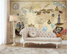 beibehang wallpapers for living room Hand-painted vintage wallpaper nautical wallpaper mural background home interior Vinyl wall