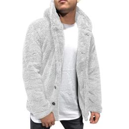 Mens Coat 2020 Autumn Winter Loose Double-Sided Plush Buttons Hoodie Fluffy Fleece Fur Jacket Hoodies Coat Outerwear Dropship 4#