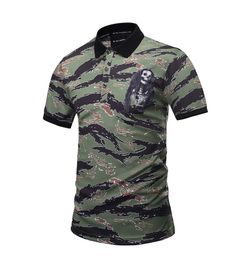 Fashion-Mens Clothing camouflage Skull Printed Shirts Short Sleeve Tops Stand Collar Male Shirt M-3XL Freeshipping