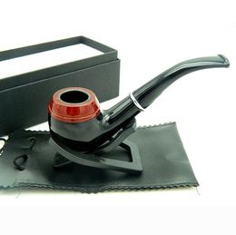 Handcrafted black stitching red wooden pipe wholesale pipe wooden tobacco gift bending
