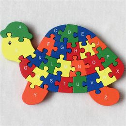 Free shipping Children's day gift 26 English letters digital Cognition Wooden Puzzle Building Blocks tortoise child toy