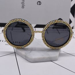 Luxury-fashion sunglass crystal shining oversize baroque sunglasses black full frame big round sun glasses beach outdoor accessories