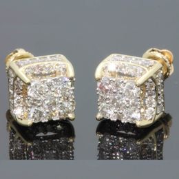 Fashion 18K Yellow Gold Filled White Zircon Gemstones Birthstone Ear Studs Earring Bride Princess Wedding Engagement